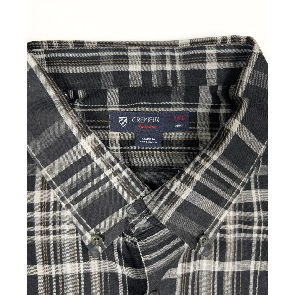 Daniel Cremieux Classics Black Gray Plaid Long Sleeve Dress Shirt Men's Size 2XL